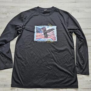 Retro Land of the Free Home of the Brave Long Sleeve Shirt Wicking Sz LG Black
